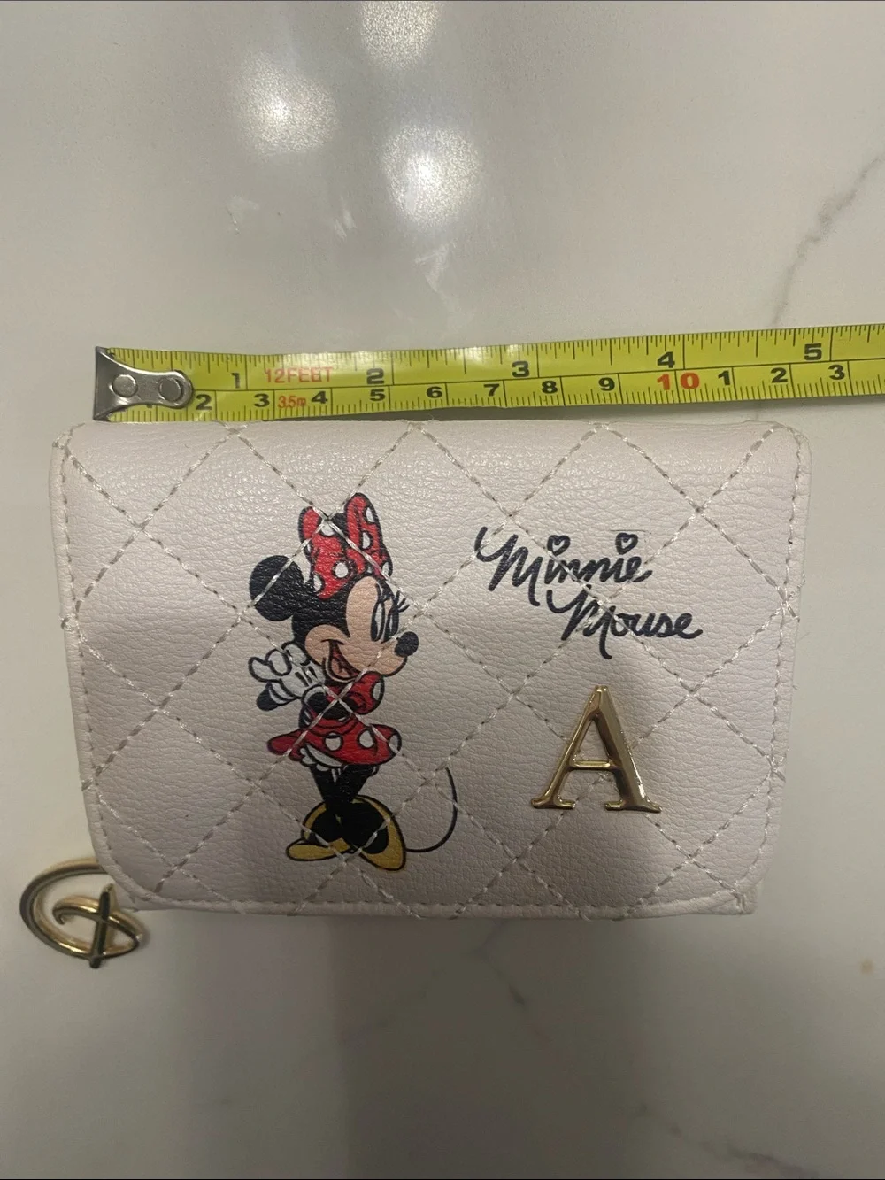 Disney Minnie Mouse Quilted Off White Wallet with Gold 'A' Accent